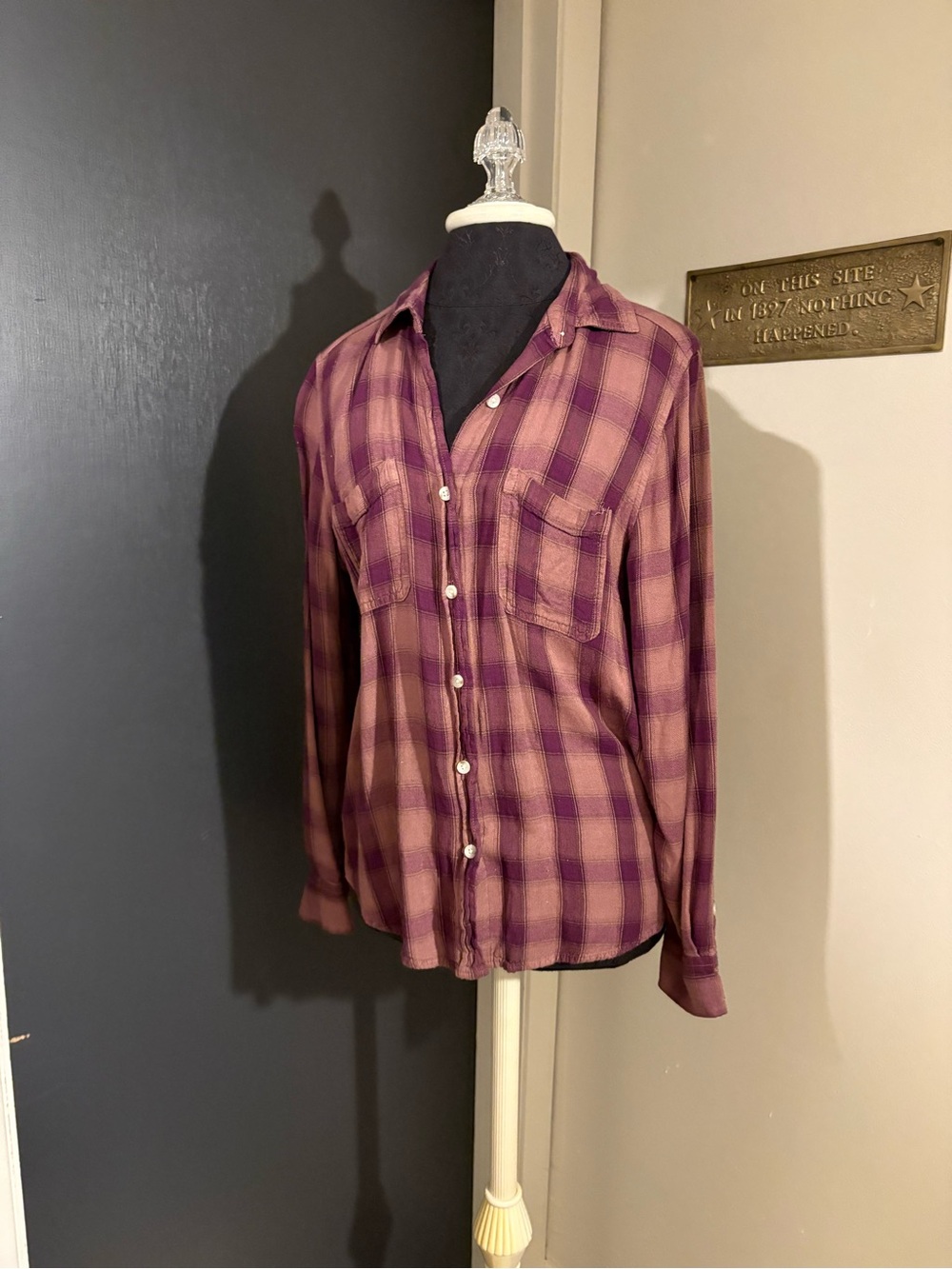 Mossimo Supply Co. Purple and Blush Pink Plaid Lightweight Button-Down Shirt